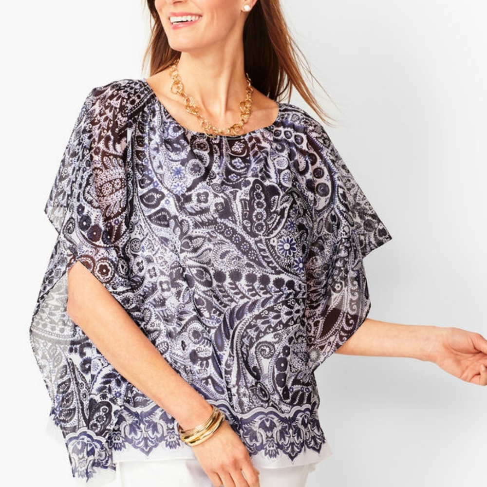 Talbots Portofino Paisley Sheer Poncho Size S/M